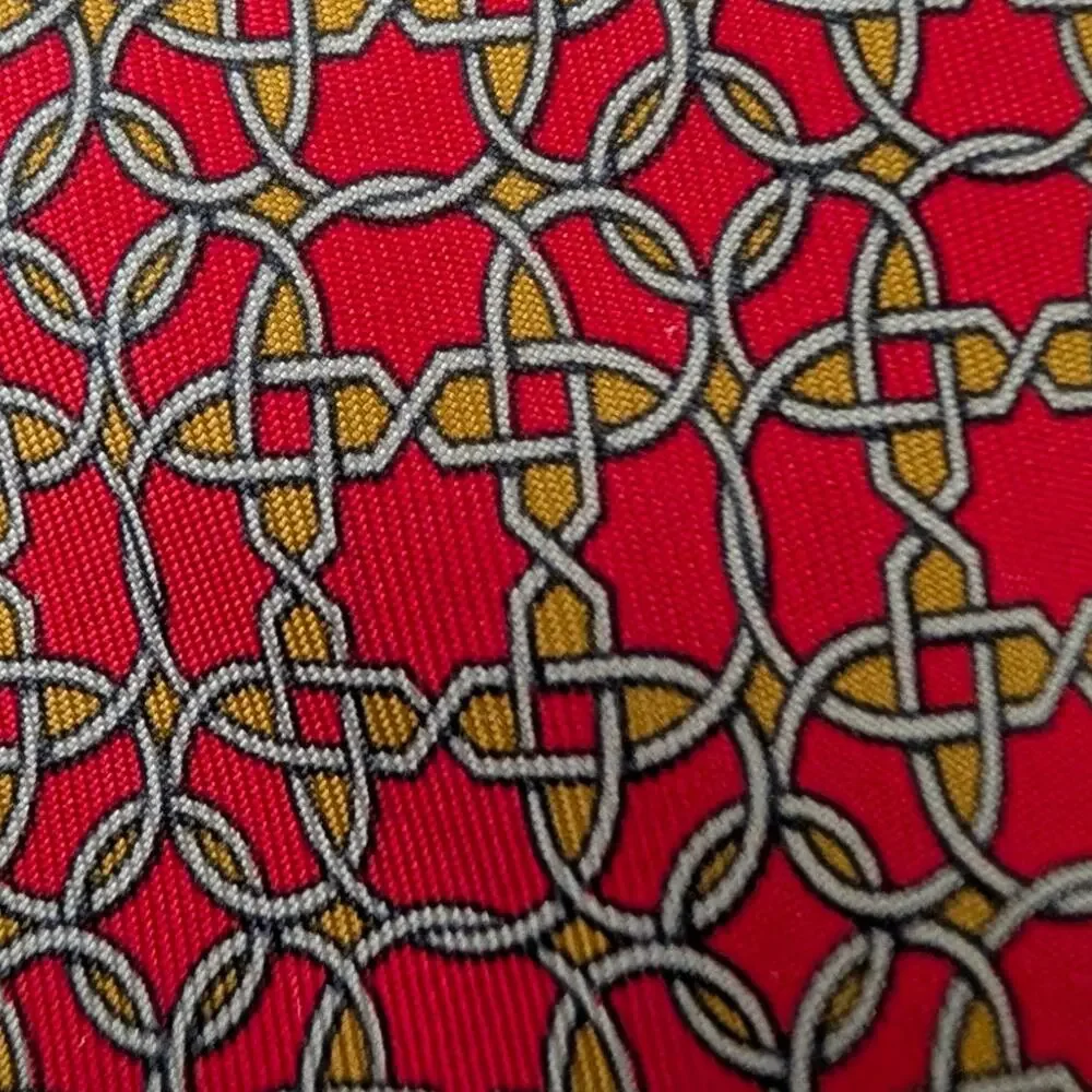 Vintage Hermès 100% Silk Men's Red Tie With Gold & Gray Geometric Designs